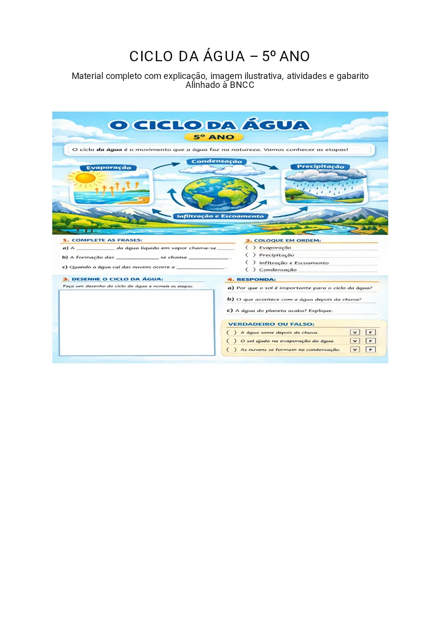 Atividade ciclo da Água 5° ano