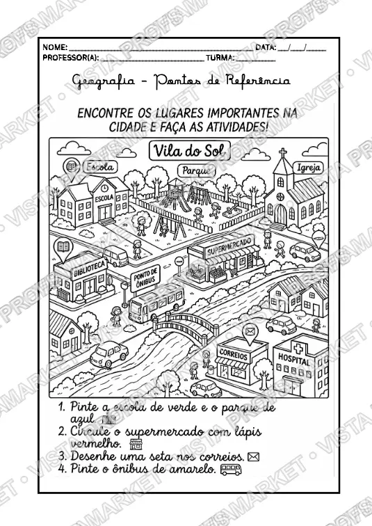 Atividade de Geografia - Pontos de Referência na Vila do Sol (1º Ano) + Gabarito