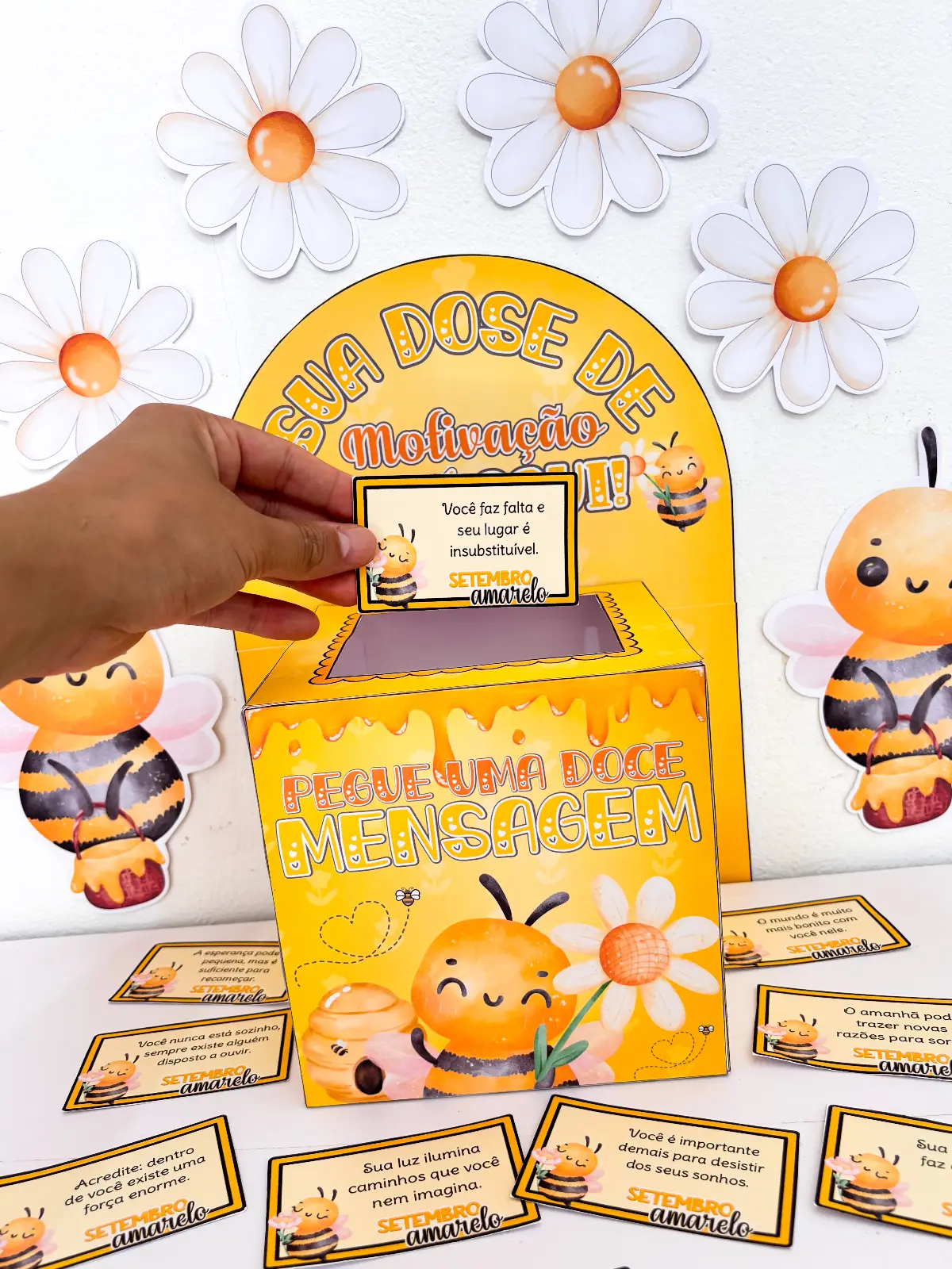 Caixa Motivacional Setembro Amarelo – 36 Mensagens de Acolhimento