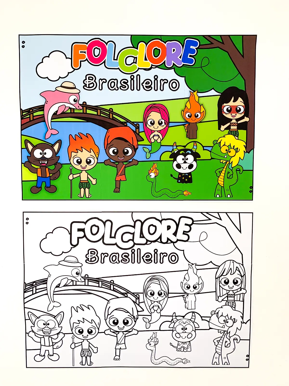 Painel Folclore - Colorido e para Colorir