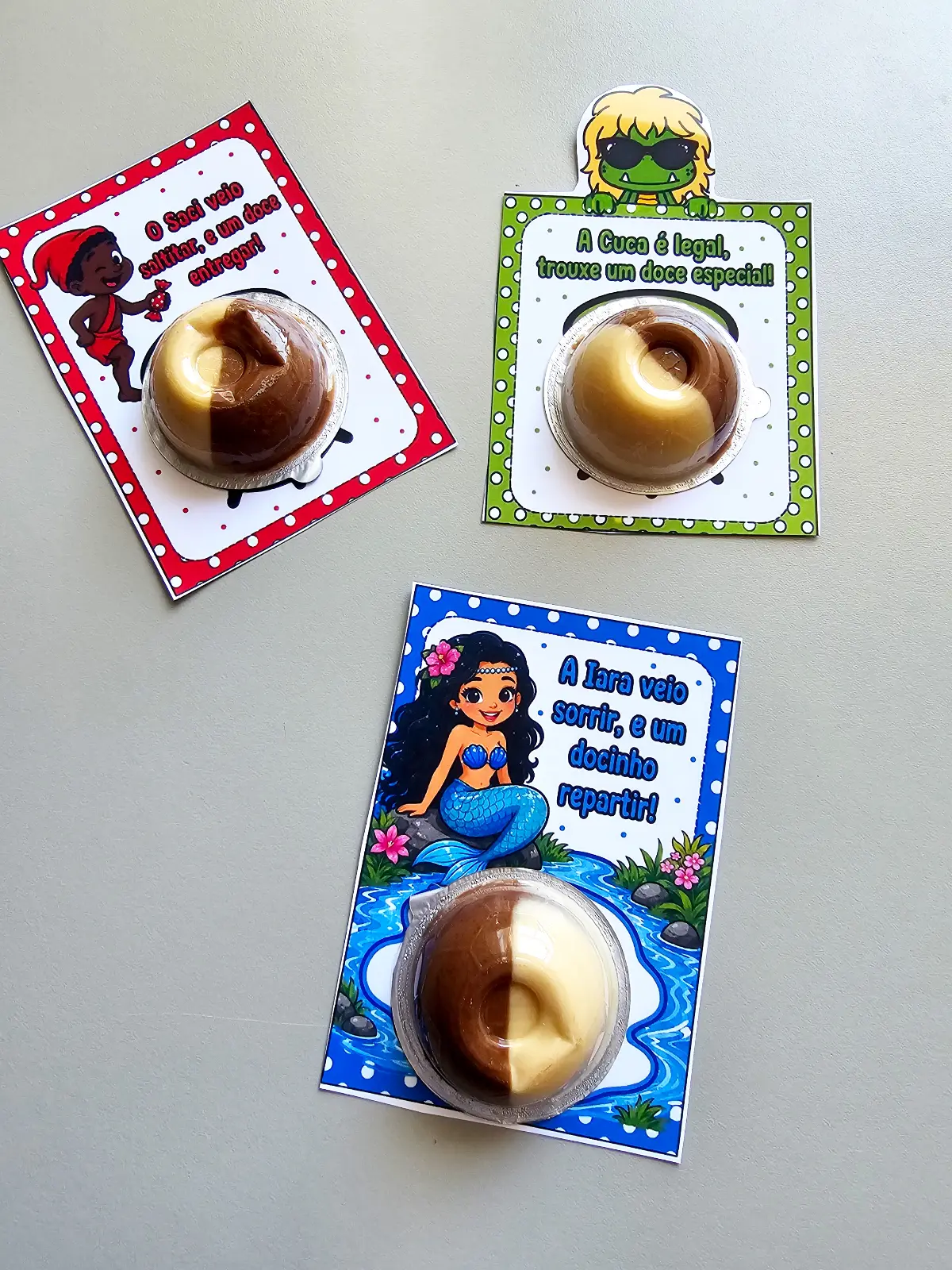 Cartões Lembrancinha de Doce Folclore Brasileiro (Saci, Cuca e Iara)