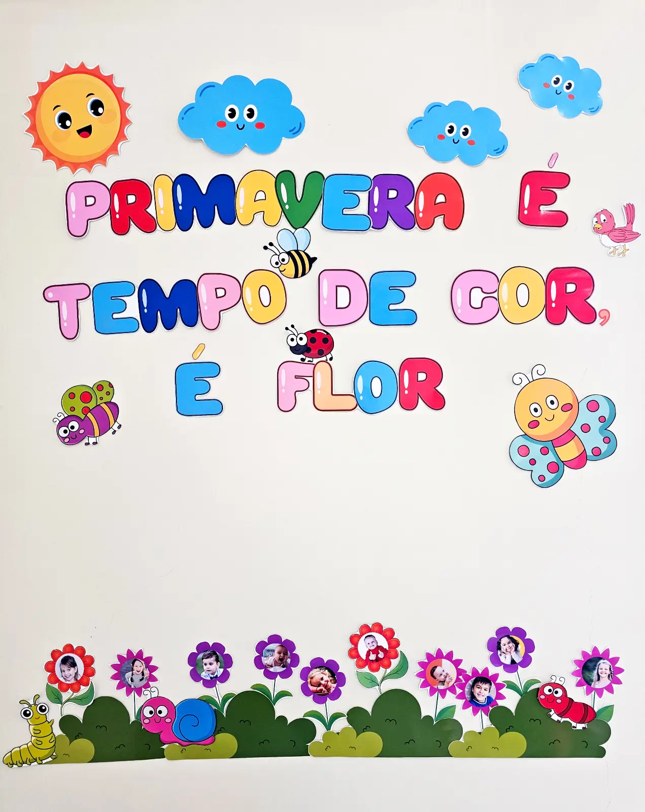 Painel de Primavera com Fotos dos Alunos – Decoração Escolar