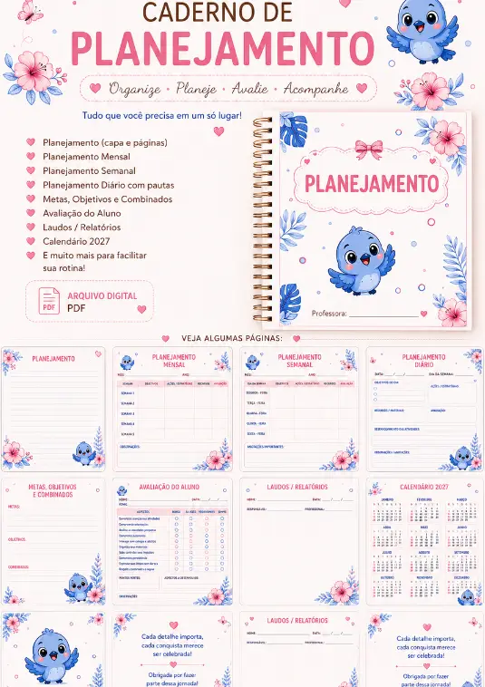 Caderno de Planejamento do Professor | Planner Pedagógico para Imprimir