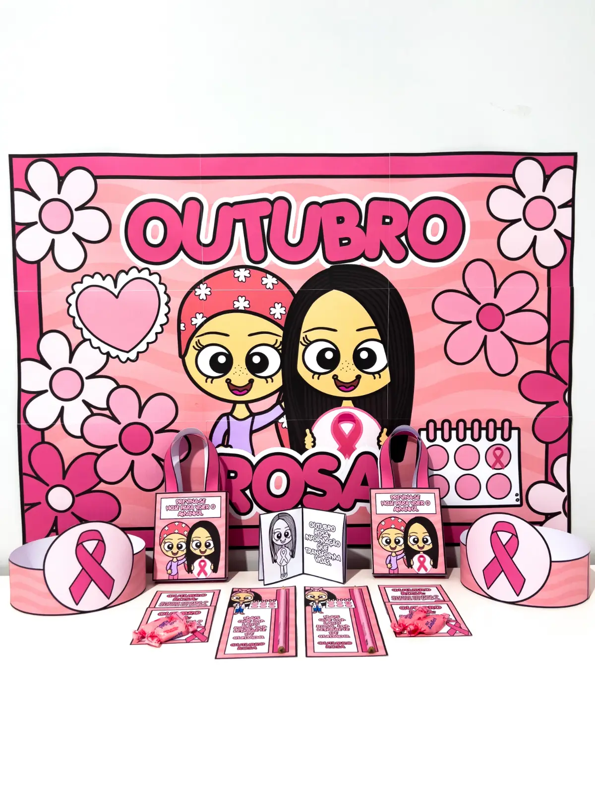  Kit Outubro Rosa Infantil – Painel, Lembrancinhas e Atividades para Educação Infantil e Ensino Fundamental