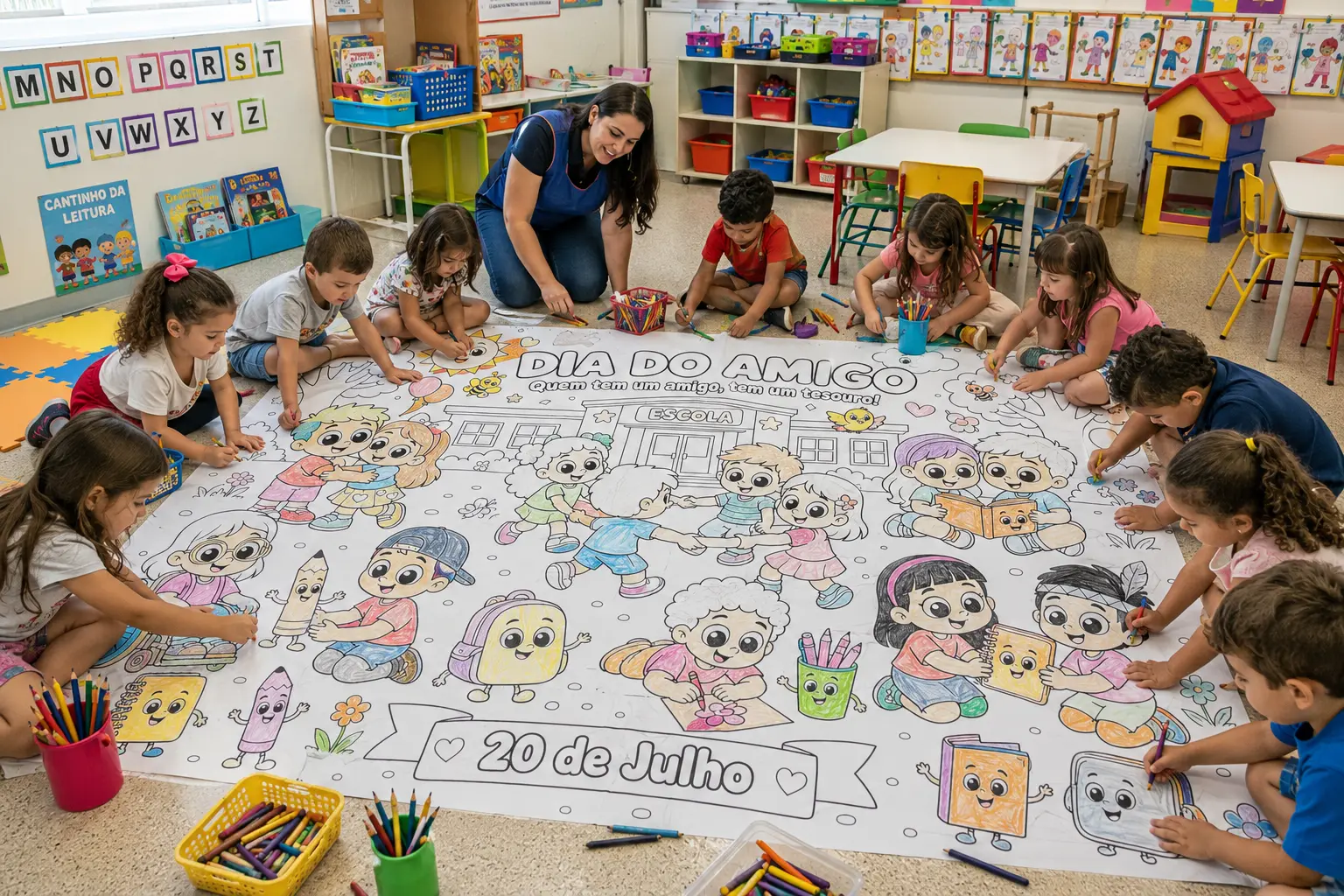 PAINEL GIGANTE PARA COLORIR | DIA DO AMIGO