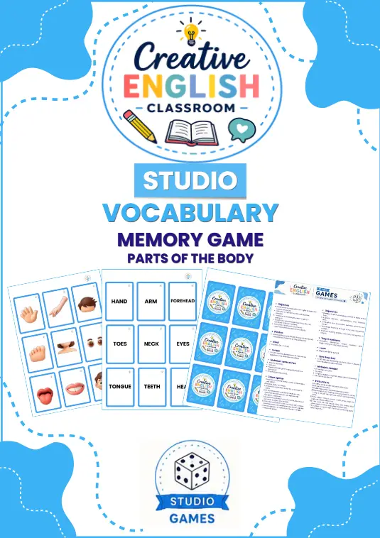 Jogo da Memória Partes do Corpo em Inglês Parts of the body Memory Game
