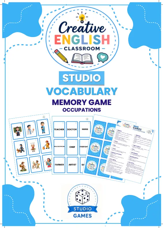 Jogo da Memória Profissões em Inglês Occupations Memory Game