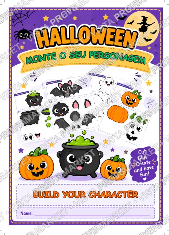 🎃 Kit Halloween – Monte o Seu Personagem | Atividade de Recorte e Colagem