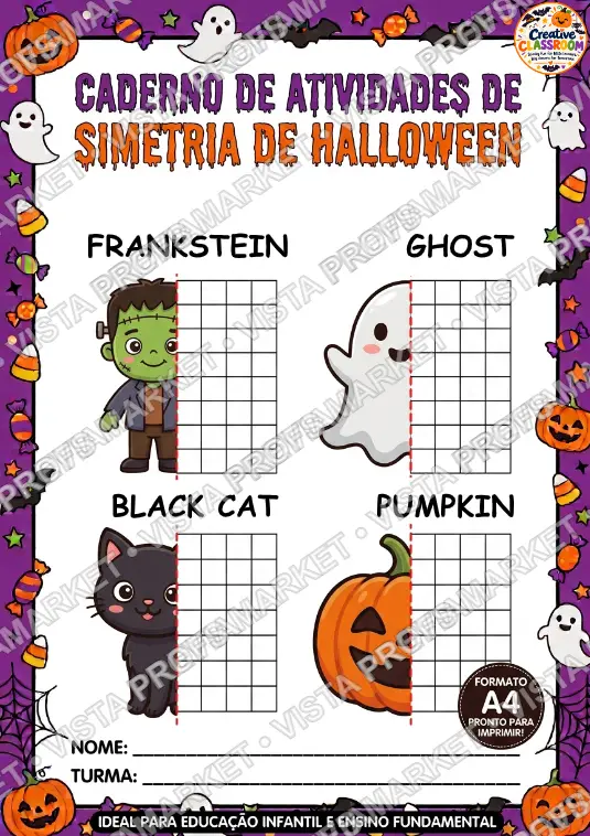 Caderno de Simetria Halloween – Matemática Divertida 1º ao 9º ano