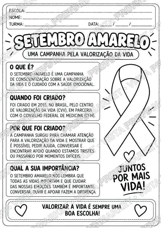 Setembro Amarelo – Kit com 11 Atividades para Valorizar a Vida