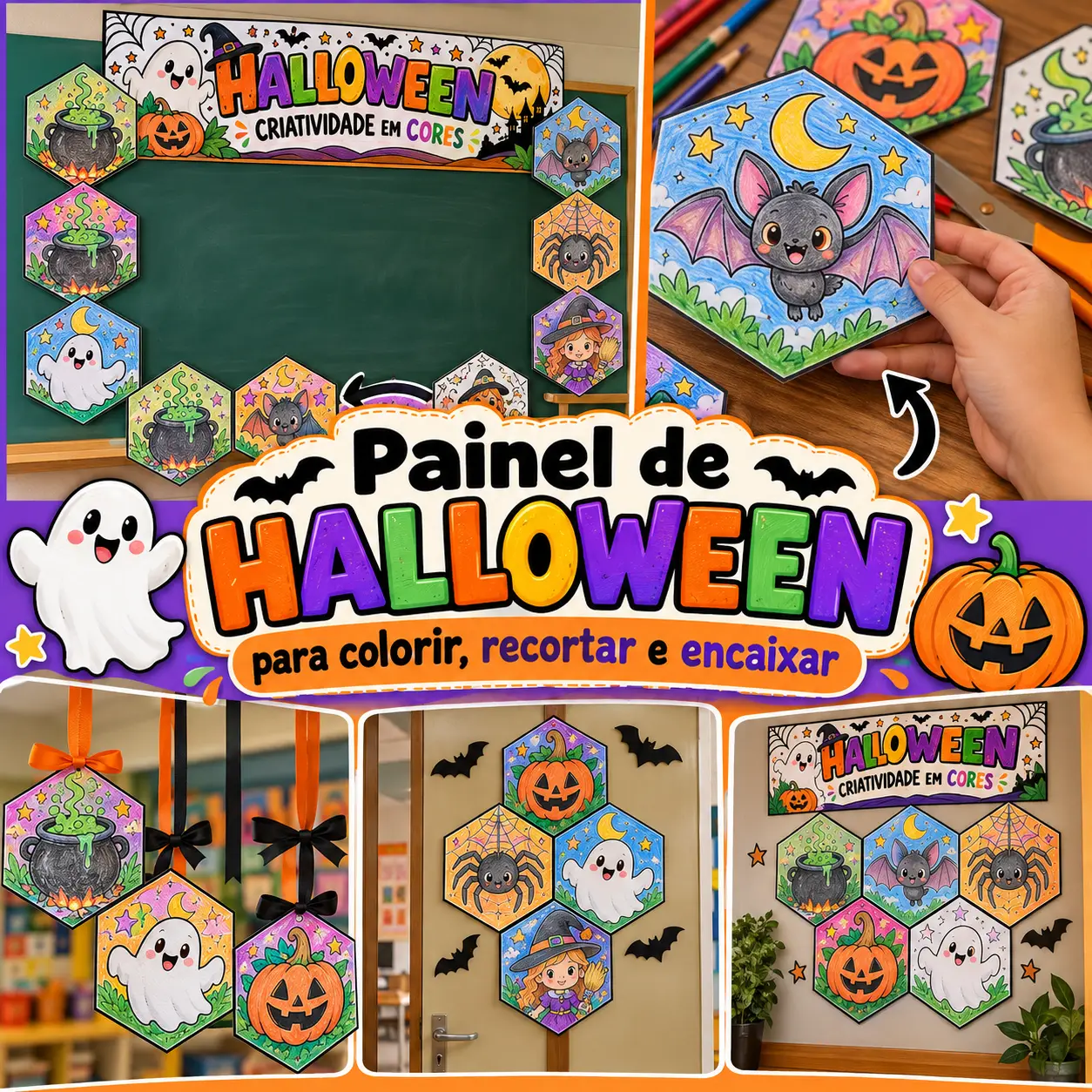 Painel Halloween recortar, pintar e encaixar. 