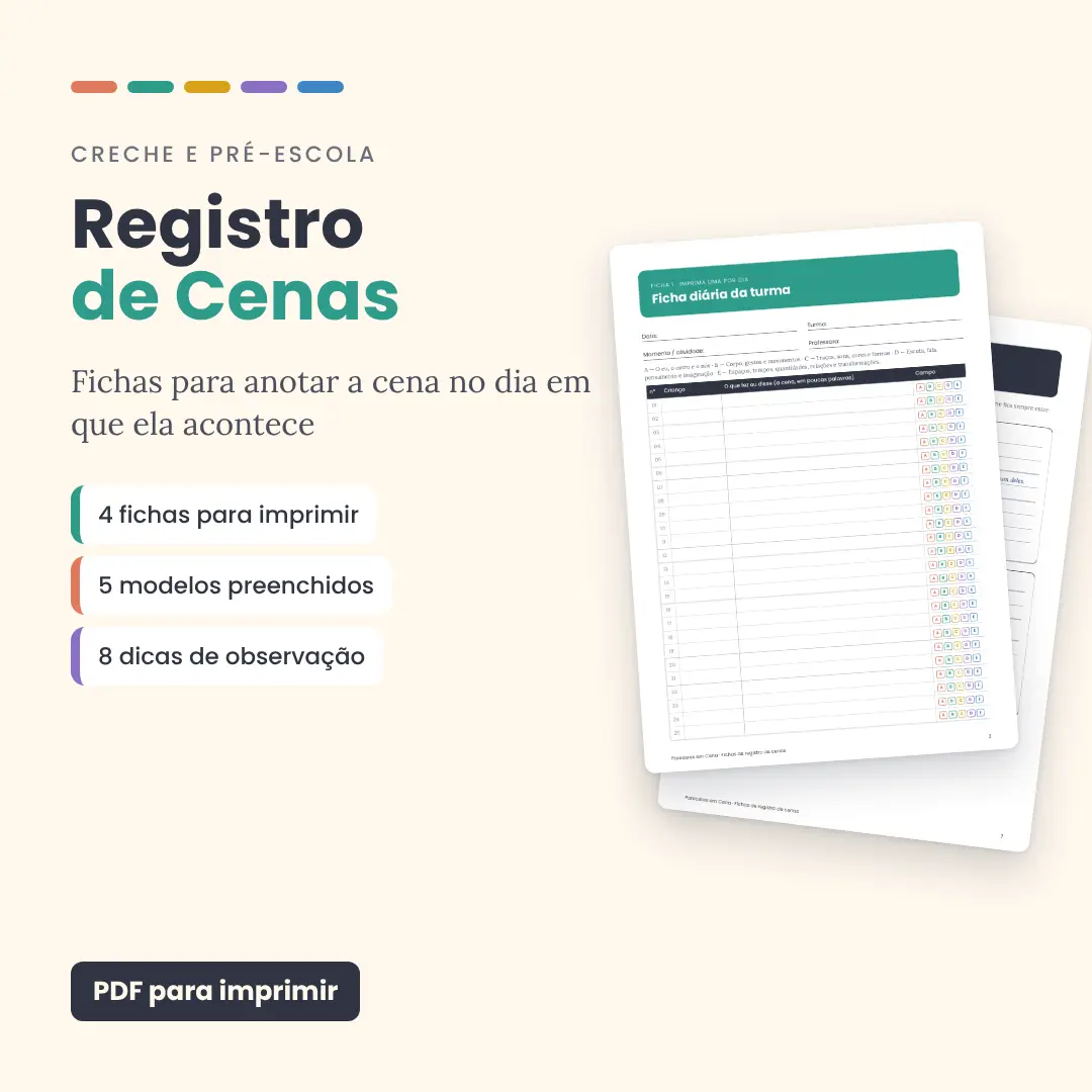 Fichas de registro de observação Educação Infantil: 4 fichas para imprimir + 5 modelos preenchidos
