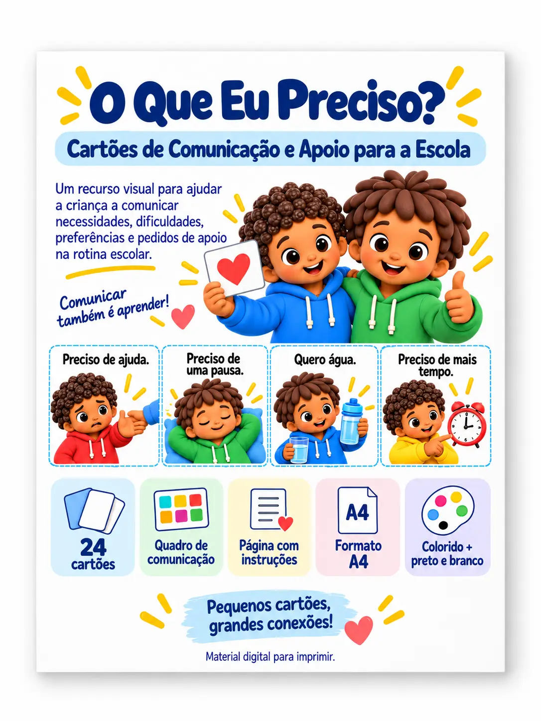 O Que Eu Preciso? Cartões de Comunicação e Apoio Visual para a Rotina Escolar