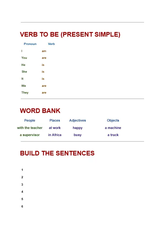 A1 - VERBO TO BE - NEGATIVA / INTERROGATIVA + Exercícios