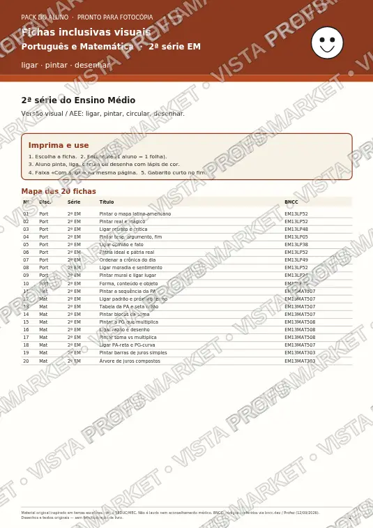 Fichas inclusivas visuais — Português e Matemática (2ª série EM)