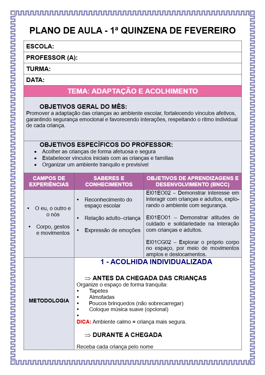 PLANO DE AULA BERÇÁRIO E MATERNAL 