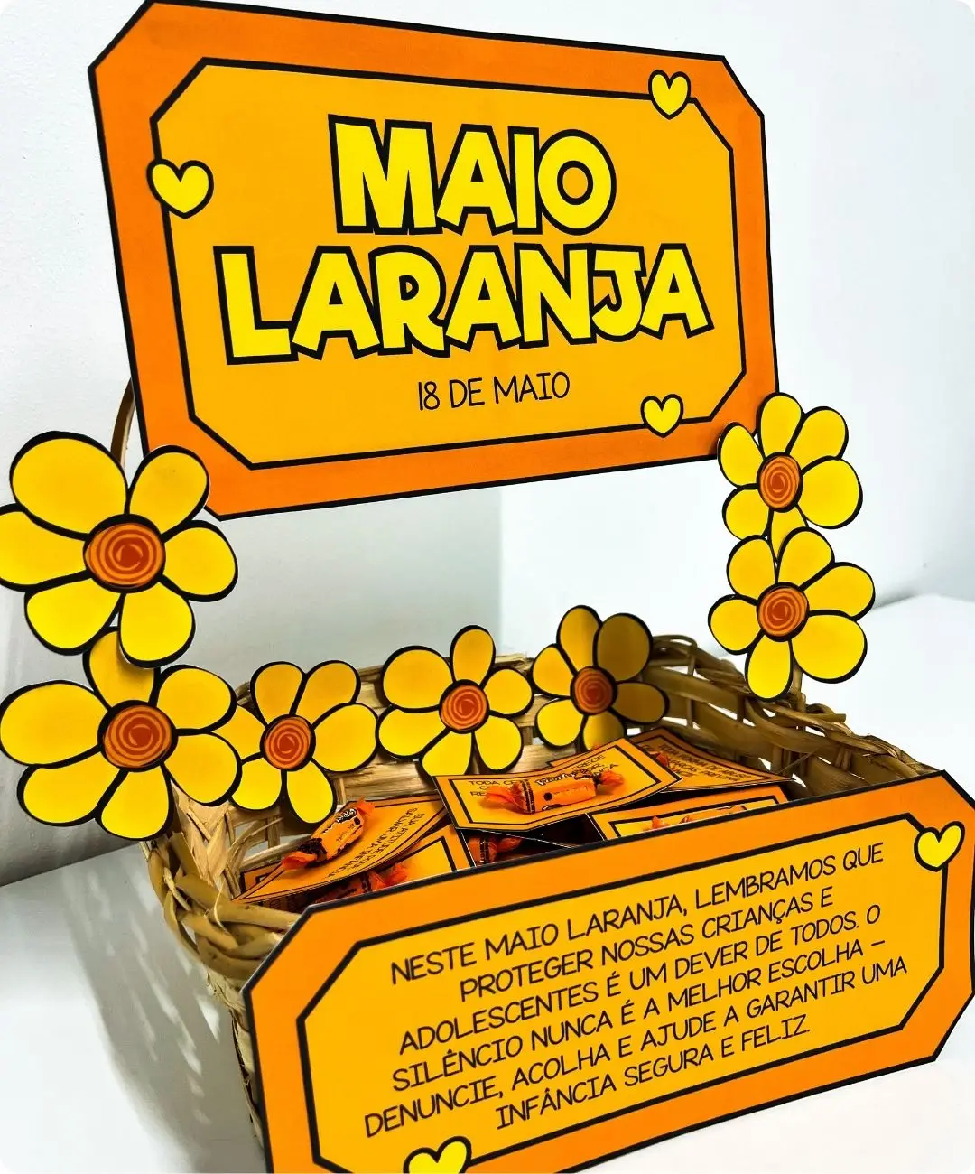 Atividade Maio Laranja para imprimir: Cesta de Mensagens Lúdica