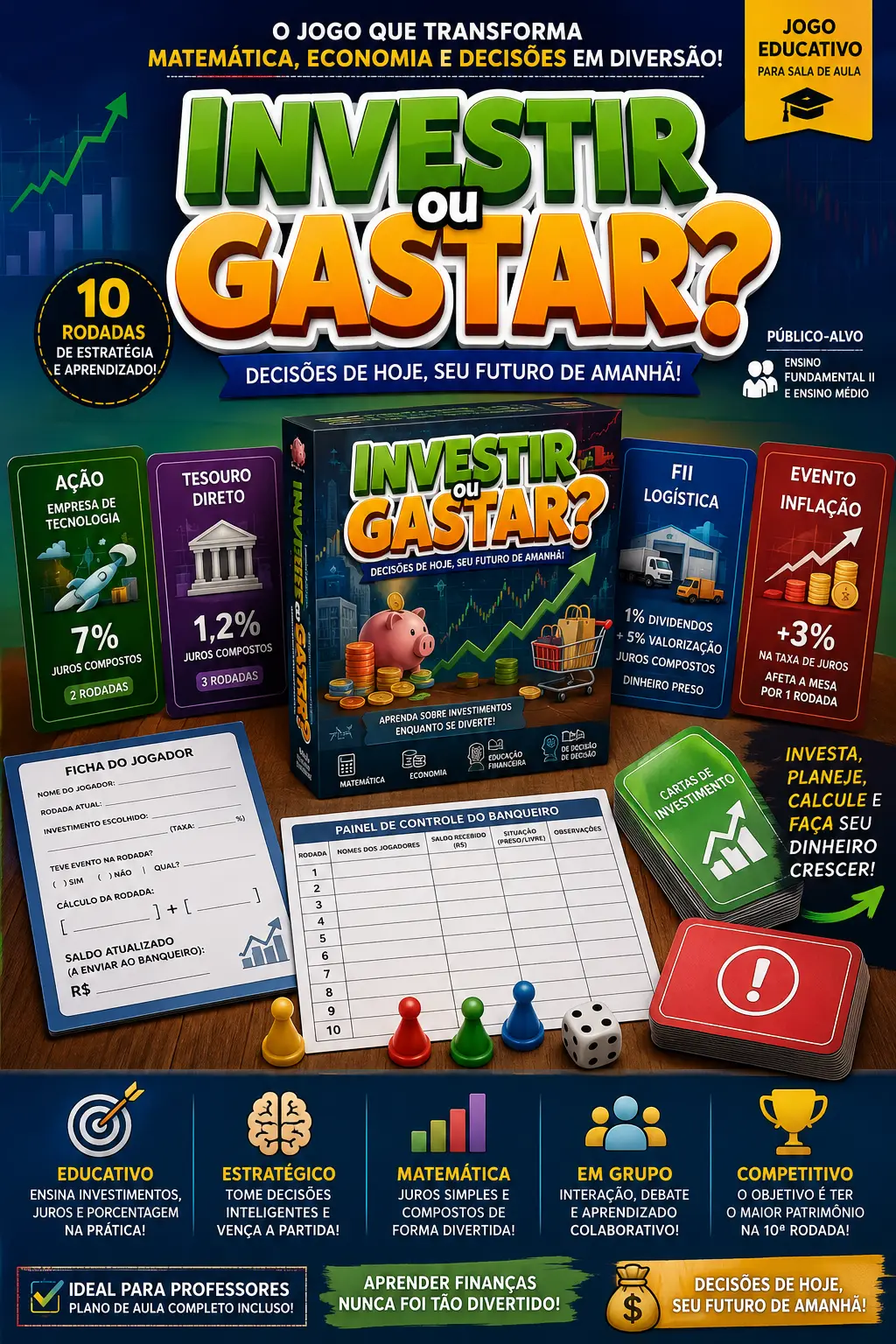 Investir ou Gastar?  O jogo educativo que transforma Educação Financeira em uma experiência divertida e prática.