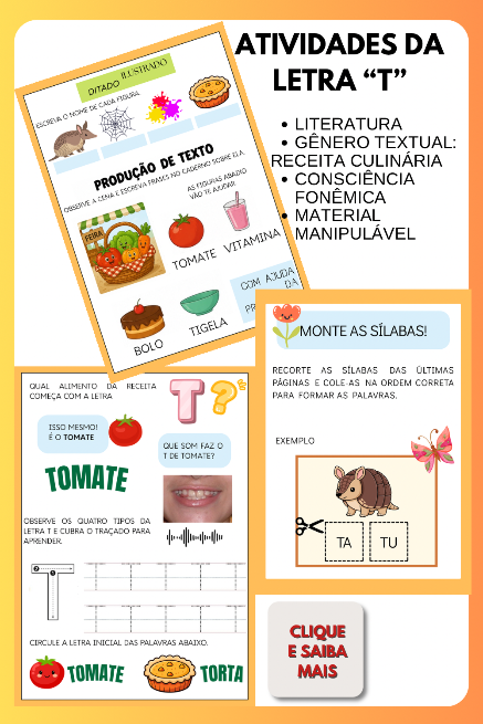 Sequência didática de receita culinária, letra T e material manipulável 
