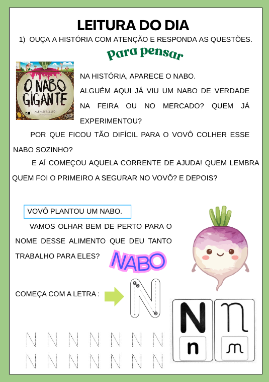 Sequência didática da letra N/receita