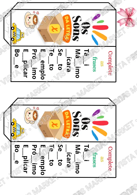 Lembrancinha dos sons da letra X para Ensino Fundamental 