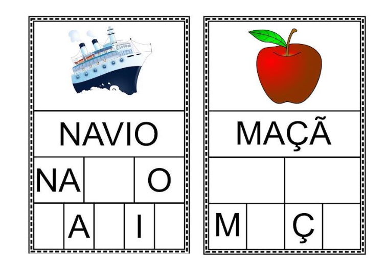 Fichas de Palavras – Complete as Letras Faltantes (Alfabetização em PDF)