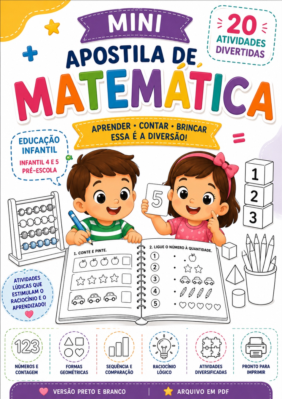 Mini Apostila de Matemática | 20 Atividades para Educação Infantil (Infantil 4 e 5 Anos) – PDF para Imprimir